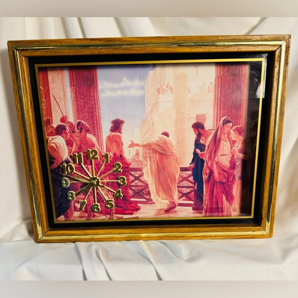 Vintage Wall clock - Jesus Framed Wall Clock Slide out trim for glass cleaning!